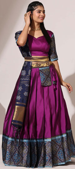 Festive, Reception Purple and Violet color Lehenga in Silk fabric with Flared Printed work : 1970289