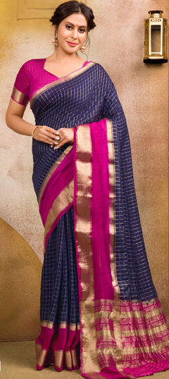 Blue color Saree in Chanderi Silk fabric with Weaving work