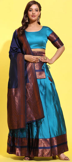 Blue color Lehenga in Art Silk fabric with Weaving work