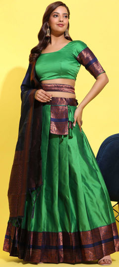 Green color Lehenga in Art Silk fabric with Weaving work