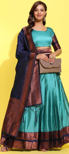 Blue color Lehenga in Art Silk fabric with Weaving work