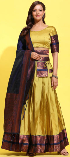 Yellow color Lehenga in Art Silk fabric with Weaving work