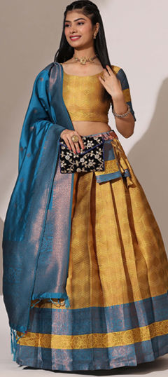 Festive, Reception Yellow color Lehenga in Silk fabric with Flared Weaving work : 1970317