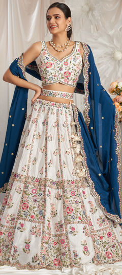 Blue color Lehenga in Georgette fabric with Embroidered, Mirror, Moti, Sequence work