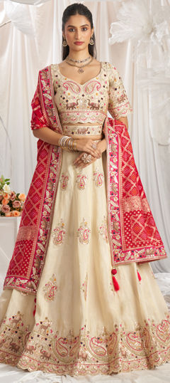 Pink and Majenta color Lehenga in Tissue fabric with Embroidered, Gota Patti, Moti, Sequence work