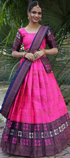 Festive, Party Wear Pink and Majenta color Lehenga in Silk fabric with Flared Weaving work : 1970336