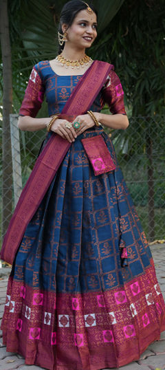 Festive, Party Wear Blue color Lehenga in Silk fabric with Flared Weaving work : 1970338