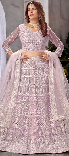 Pink and Majenta color Lehenga in Net fabric with Embroidered, Sequence, Thread work