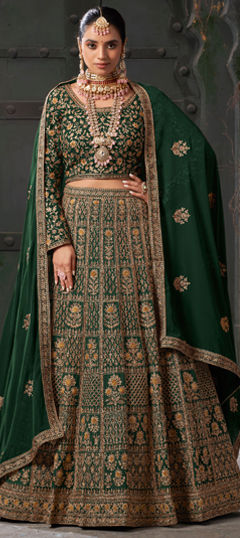 Green color Ready to Wear Lehenga in Georgette fabric with Embroidered, Stone, Thread, Zari, Zircon work