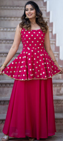 Engagement, Mehendi Sangeet Pink and Majenta color Long Lehenga Choli in Georgette fabric with Flared Printed work : 1970435