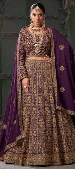 Purple and Violet color Ready to Wear Lehenga in Georgette fabric with Embroidered, Stone, Thread, Zari, Zircon work