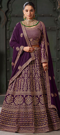 Purple and Violet color Ready to Wear Lehenga in Georgette fabric with Embroidered, Stone, Thread, Zari, Zircon work
