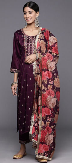 Festive, Party Wear Purple and Violet color Salwar Kameez in Rayon fabric with Straight Embroidered, Thread work : 1970523