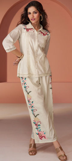 Summer White and Off White color Salwar Kameez in Silk fabric with Embroidered, Sequence work : 1970541