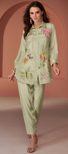 Summer Green color Salwar Kameez in Silk fabric with Embroidered, Sequence work : 1970544