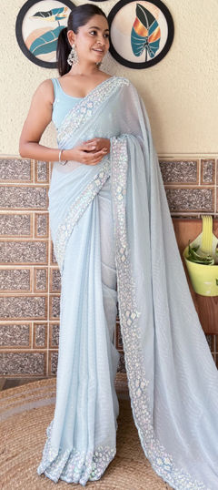 Festive, Party Wear, Wedding Blue color Saree in Georgette fabric with Classic Embroidered, Sequence, Thread work : 1970575