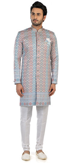 Multicolor color IndoWestern Dress in Art Silk fabric with Embroidered, Thread work