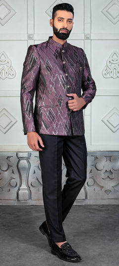 Purple and Violet color Jodhpuri Suit in Rayon fabric with Weaving work