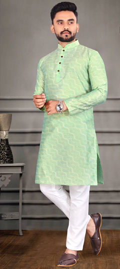 Green color Kurta Pyjamas in Jacquard fabric with Weaving work