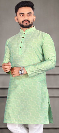 Green color Kurta in Jacquard fabric with Weaving work