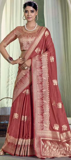 Engagement, Festive, Wedding Red and Maroon color Saree in Chiffon fabric with Classic Weaving work : 1970842