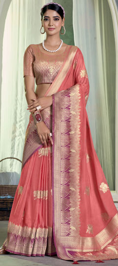 Pink and Majenta color Saree in Chiffon fabric with Weaving work