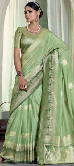 Green color Saree in Chiffon fabric with Weaving work