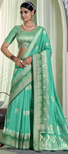 Engagement, Festive, Wedding Green color Saree in Chiffon fabric with Classic Weaving work : 1970846