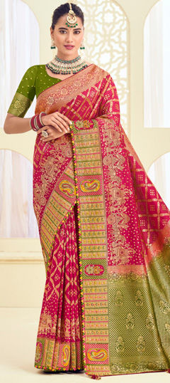 Pink and Majenta color Saree in Silk fabric with Embroidered, Stone, Thread, Weaving work