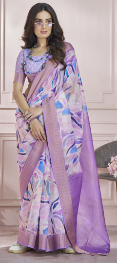 Multicolor color Saree in Silk cotton fabric with Printed work