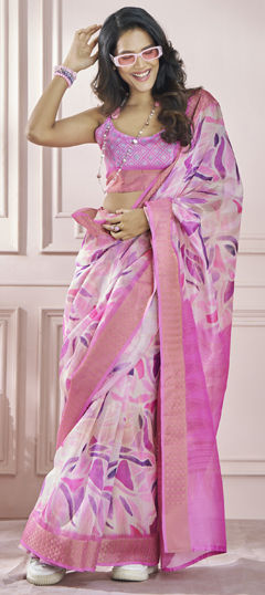 Multicolor color Saree in Silk cotton fabric with Printed work