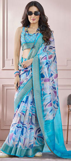 Multicolor color Saree in Silk cotton fabric with Printed work