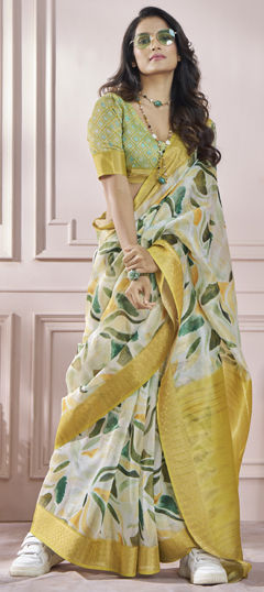 Multicolor color Saree in Silk cotton fabric with Printed work