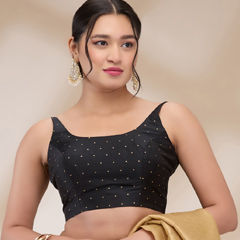 Black and Grey color Blouse in Taffeta Silk fabric with Printed work