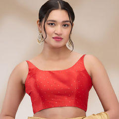 Red and Maroon color Blouse in Taffeta Silk fabric with Printed work