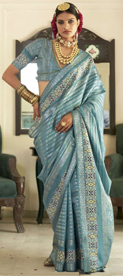 Blue color Saree in Silk fabric with Weaving, Zari work