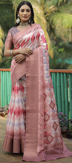 Pink and Majenta color Saree in Art Silk fabric with Digital Print, Weaving work