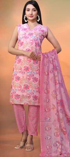 Casual, Traditional Pink and Majenta color Salwar Kameez in Cotton fabric with Straight Floral, Printed work : 1971025