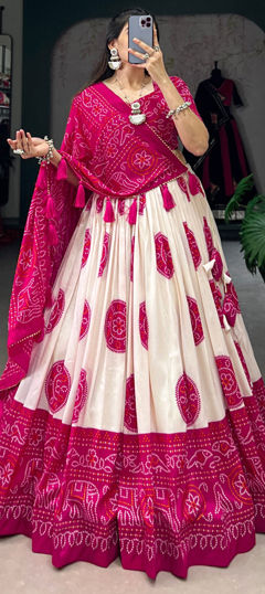 Festive, Navratri Multicolor color Lehenga in Tussar Silk fabric with Flared Bandhej, Printed work : 1971041