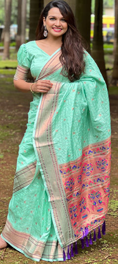 Blue color Saree in Silk fabric with Thread work