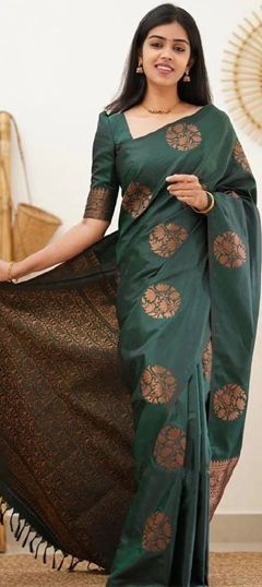 Green color Saree in Art Silk fabric with Weaving work