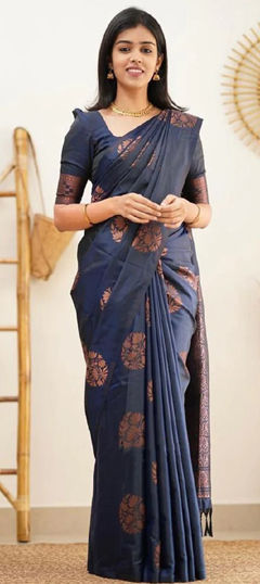 Blue color Saree in Art Silk fabric with Weaving work