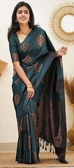 Blue color Saree in Art Silk fabric with Weaving work