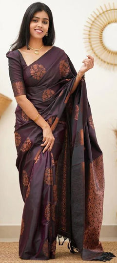 Purple and Violet color Saree in Art Silk fabric with Weaving work