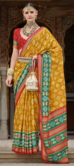 Yellow color Saree in Art Silk fabric with Printed work