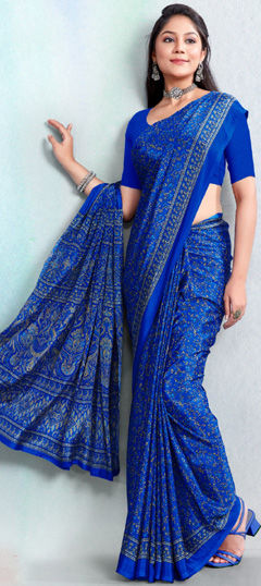 Festive, Party Wear, Traditional Blue color Saree in Crepe Silk fabric with Classic Printed work : 1971288