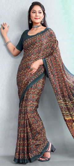 Multicolor color Saree in Crepe Silk fabric with Printed work