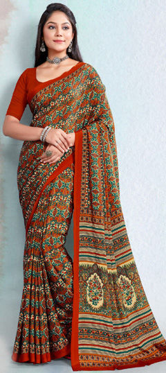 Multicolor color Saree in Crepe Silk fabric with Printed work