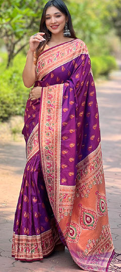 Purple and Violet color Saree in Silk fabric with Weaving work