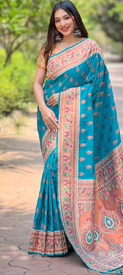 Blue color Saree in Silk fabric with Weaving work